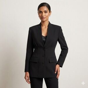 Casual Corner Black Hourglass Blazer Cinched Waist V-Neck Jacket Womens Size 4